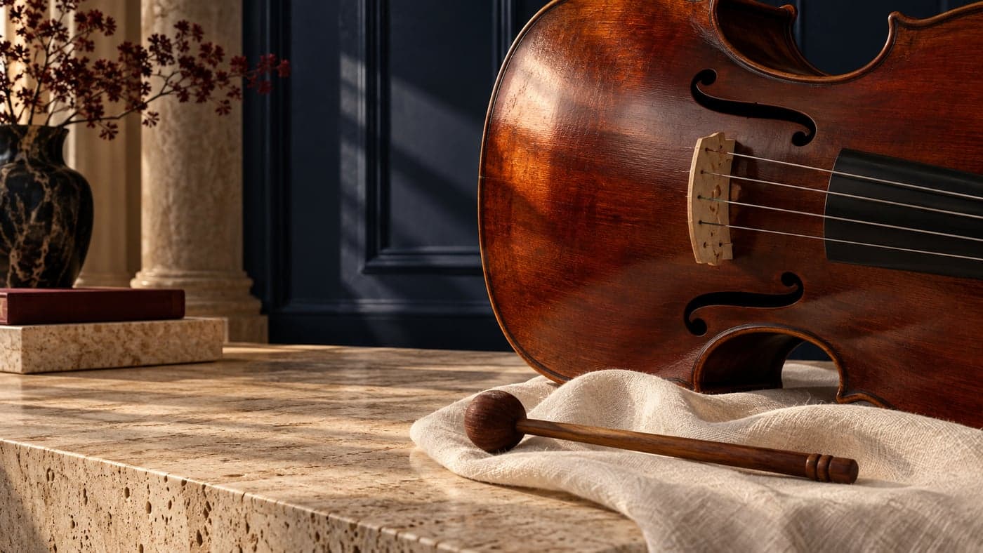 Imagem editorial ilustrativa de instrumento musical de madeira.
